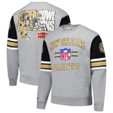 New Orleans Saints All Over 4.0 Vintage Logo Pullover Sweatshirt - Heather Gray - Mitchell & Ness
