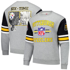 Pittsburgh Steelers All Over 4.0 Vintage Logo Pullover Sweatshirt - Heather Gray - Mitchell & Ness