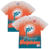 Miami Dolphins Team Burst Vintage Logo T-Shirt - White - Mitchell & Ness