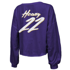 Derrick Henry Baltimore Ravens Majestic Threads Women's Name & Number Off-Shoulder Script Cropped Long Sleeve Relaxed V-Neck T-Shirt - Purple - NFL