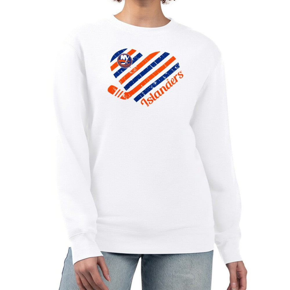 New York Islanders G-III 4Her by Carl Banks Women's Heart Graphic Pullover Sweatshirt - White | NHL Clearance