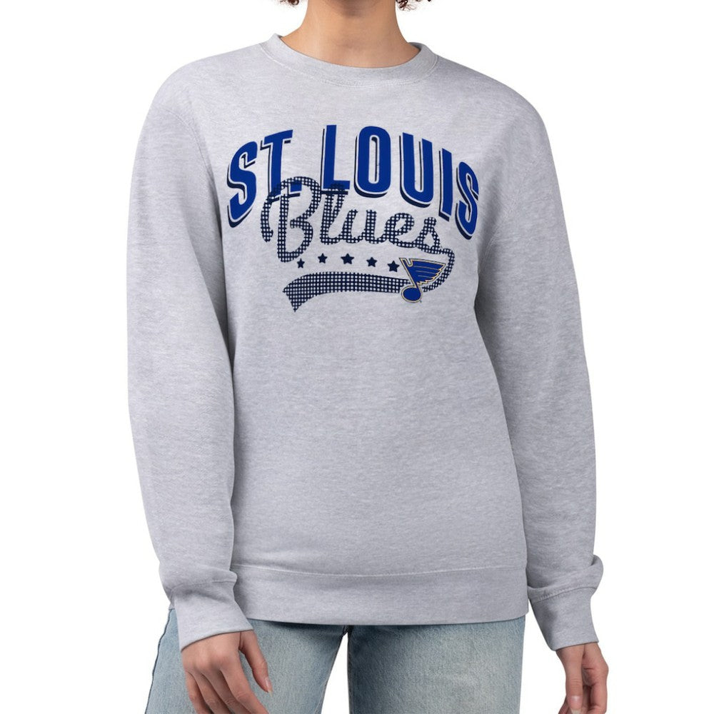 St. Louis Blues G-III 4Her by Carl Banks Women's Filigree Team Graphic Fleece Pullover Sweatshirt - Heather Gray | NHL Clearance