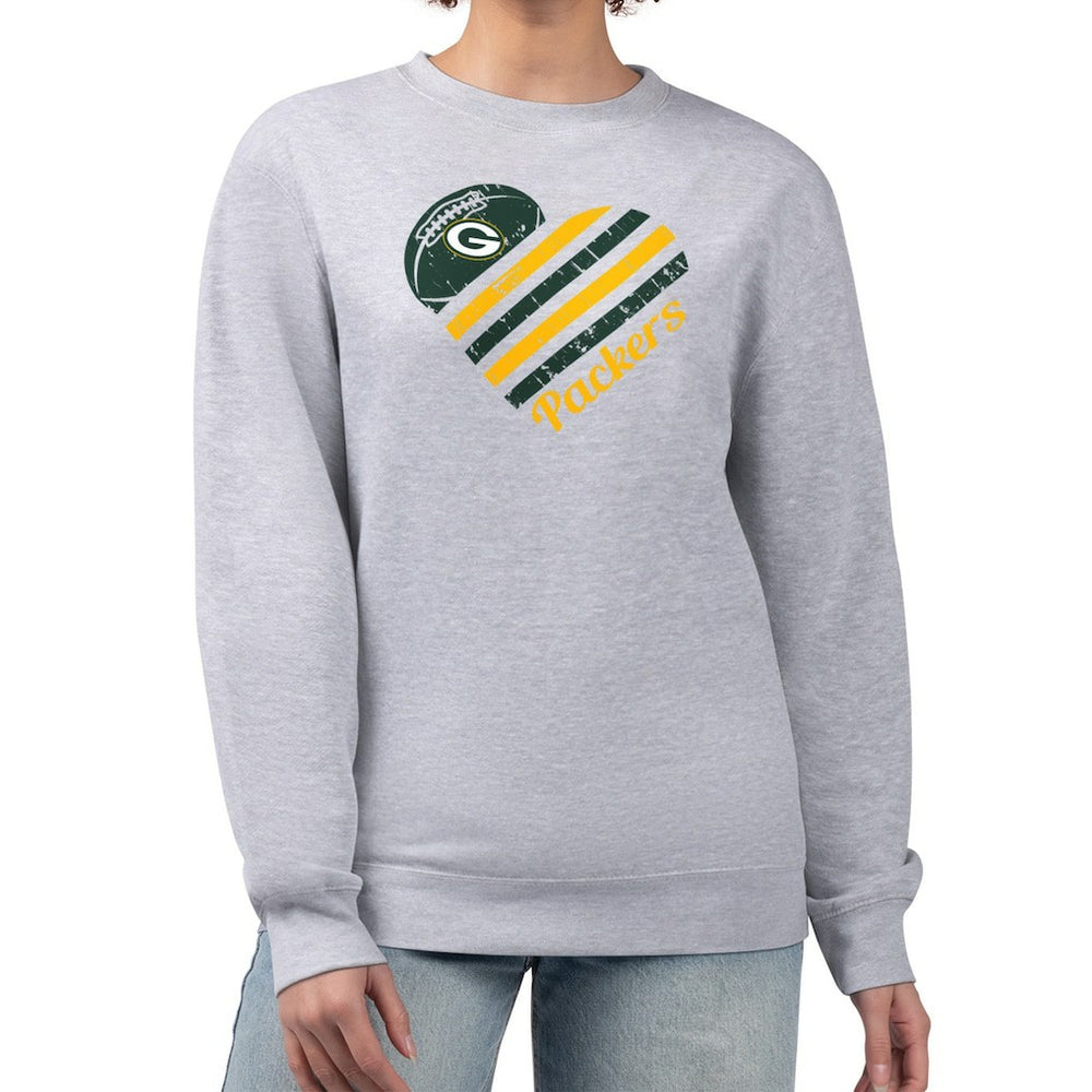Green Bay Packers G-III 4Her by Carl Banks Women's Heart Graphic Fleece Pullover Sweatshirt - Heather Gray - NFL