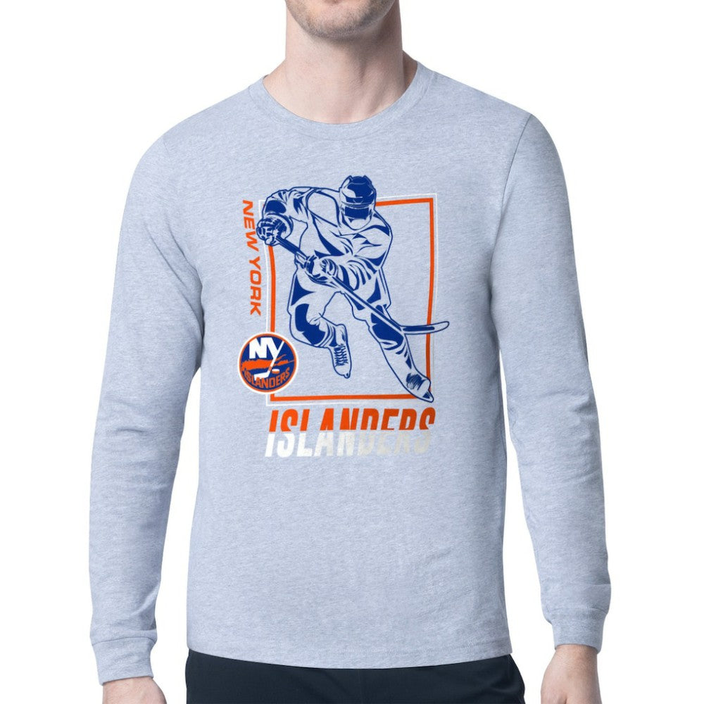 New York Islanders Starter Player Grid Long Sleeve T-Shirt - Heather Gray | NHL sale