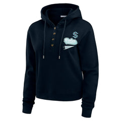 Seattle Kraken WEAR by Erin Andrews Women's Waffle-Knit Pullover Hoodie - Deep Sea Blue | NHL near me