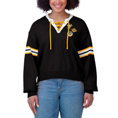 Pittsburgh Penguins WEAR by Erin Andrews Women's Cropped Lace-Up Sweater - Black | NHL Lifestyle