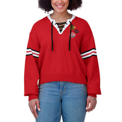 Chicago Blackhawks WEAR by Erin Andrews Women's Cropped Lace-Up Sweater - Red | NHL online