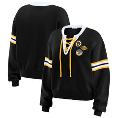 Boston Bruins WEAR by Erin Andrews Women's Cropped Lace-Up Sweater - Black | NHL on sale