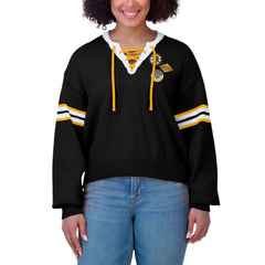 Boston Bruins WEAR by Erin Andrews Women's Cropped Lace-Up Sweater - Black | NHL on sale