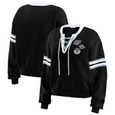 Los Angeles Kings WEAR by Erin Andrews Women's Cropped Lace-Up Sweater - Black | NHL Clearance