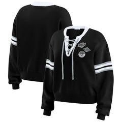 Los Angeles Kings WEAR by Erin Andrews Women's Cropped Lace-Up Sweater - Black | NHL Clearance