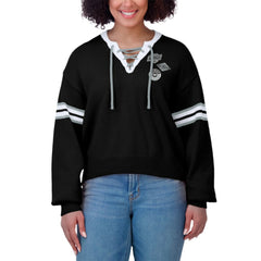Los Angeles Kings WEAR by Erin Andrews Women's Cropped Lace-Up Sweater - Black | NHL Clearance