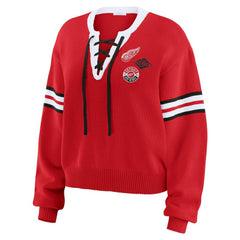 Detroit Red Wings WEAR by Erin Andrews Women's Cropped Lace-Up Sweater - Red | NHL near me