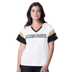 Vegas Golden Knights G-III 4Her by Carl Banks Women's Rink Oversized Rhinestone V-Neck T-Shirt - White | NHL online