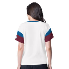 Colorado Avalanche G-III 4Her by Carl Banks Women's Rink Oversized Rhinestone V-Neck T-Shirt - White | NHL Clearance