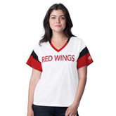 Detroit Red Wings G-III 4Her by Carl Banks Women's Rink Oversized Rhinestone V-Neck T-Shirt - White | NHL Lifestyle