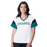 San Jose Sharks G-III 4Her by Carl Banks Women's Rink Oversized Rhinestone V-Neck T-Shirt - White | NHL near me