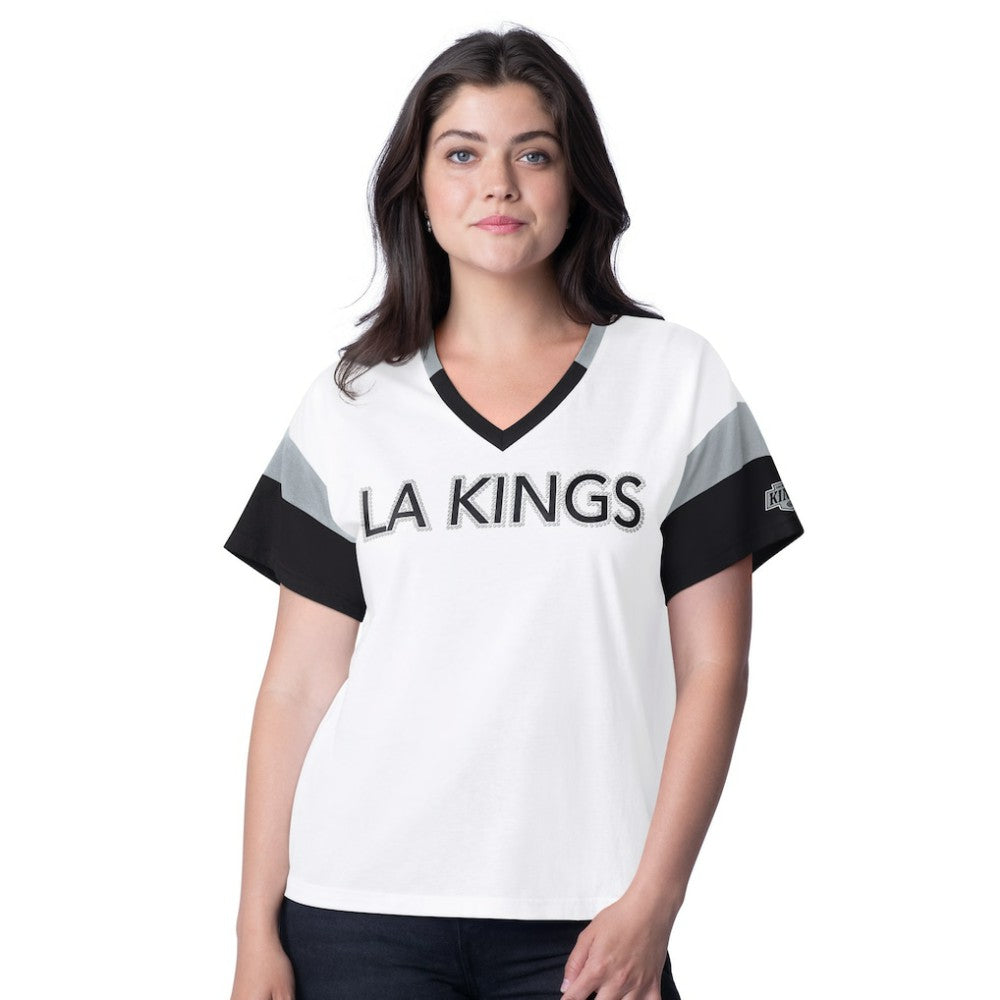 Los Angeles Kings G-III 4Her by Carl Banks Women's Rink Oversized Rhinestone V-Neck T-Shirt - White | NHL on sale
