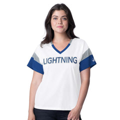 Tampa Bay Lightning G-III 4Her by Carl Banks Women's Rink Oversized Rhinestone V-Neck T-Shirt - White | NHL on sale