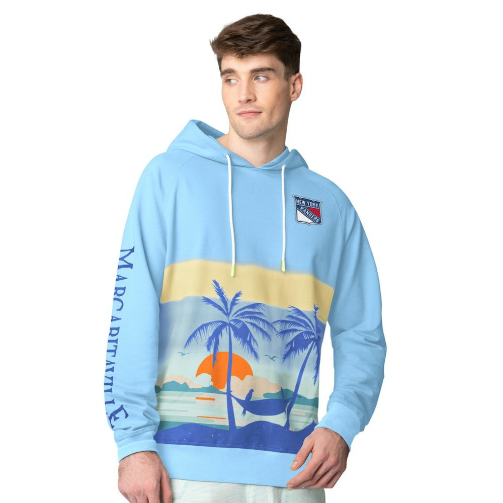 New York Rangers Margaritaville Island Dream Peached Pullover Hoodie - Blue | NHL Lifestyle