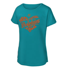Miami Dolphins Girls Youth Script Heart Dolman T-Shirt - Aqua - NFL