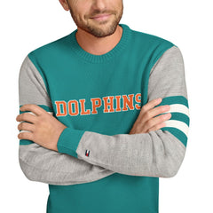 Miami Dolphins Tommy Hilfiger Acrylic Crewneck Pullover Sweater - Aqua/Heather Gray - NFL