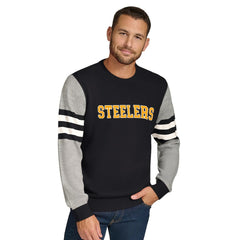 Pittsburgh Steelers Tommy Hilfiger Acrylic Crewneck Pullover Sweater - Black/Heather Gray - NFL