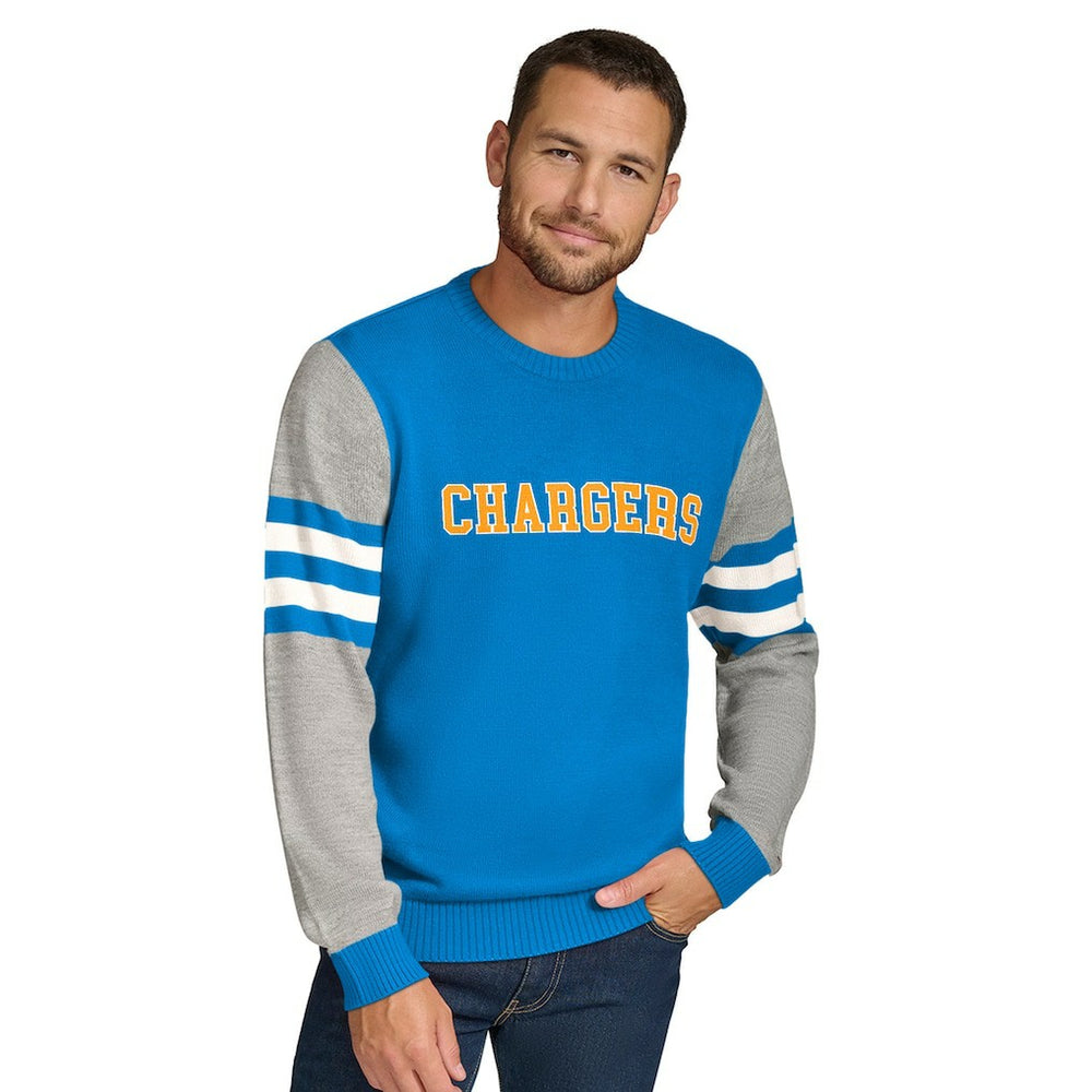 Los Angeles Chargers Tommy Hilfiger Acrylic Crewneck Pullover Sweater - Powder Blue/Heather Gray - NFL