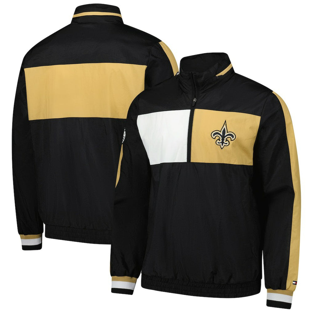 New Orleans Saints Tommy Hilfiger Gael Lightweight Half-Zip Hoodie Jacket - Black - NFL