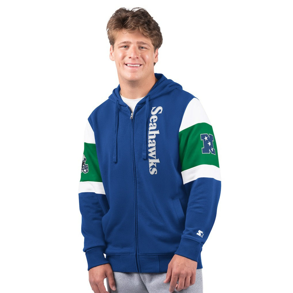 Seattle Seahawks Starter Extreme Vintage Logo Full-Zip Hoodie - Royal - NFL