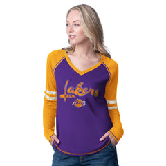 Los Angeles Lakers G-III 4Her by Carl Banks Women's Winner Waffle Knit Thermal Long Sleeve Tri-Blend T-Shirt Purple/Gold