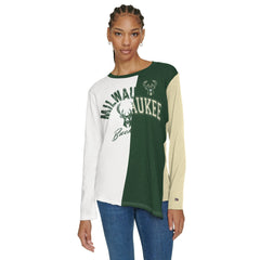 Milwaukee Bucks Tommy Jeans Women's Amelia Color Blocked Long Sleeve T-Shirt White/Hunter Green