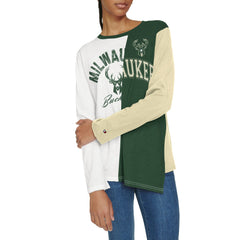 Milwaukee Bucks Tommy Jeans Women's Amelia Color Blocked Long Sleeve T-Shirt White/Hunter Green