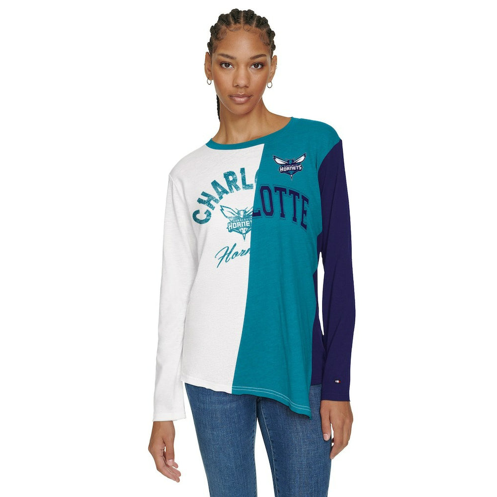 Charlotte Hornets Tommy Jeans Women's Amelia Color Blocked Long Sleeve T-Shirt White/Teal