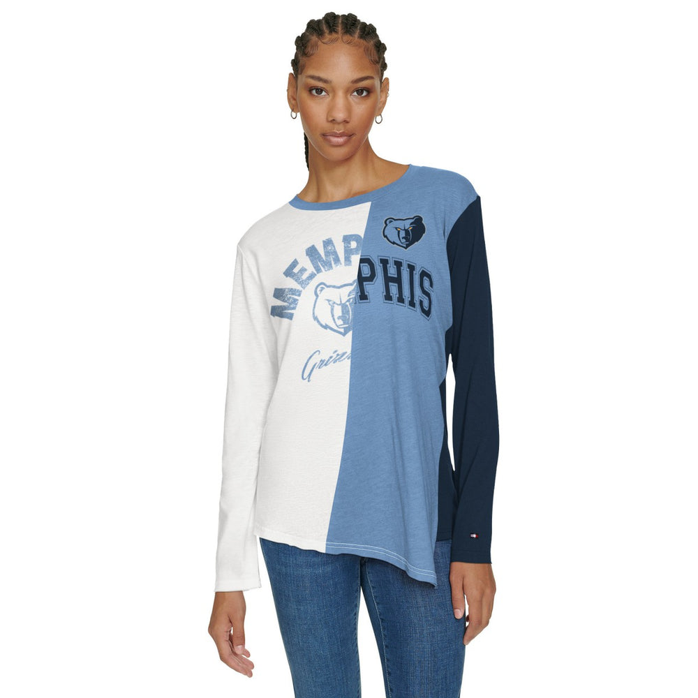 Memphis Grizzlies Tommy Jeans Women's Amelia Color Blocked Long Sleeve T-Shirt White/Light Blue