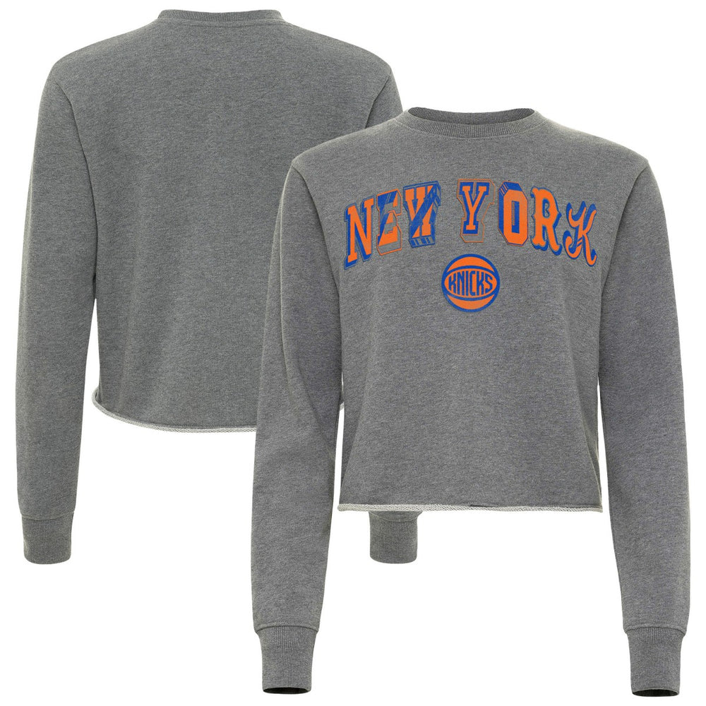 New York Knicks Sportiqe Women's Varsity Collection Kacey Cropped Pullover Sweatshirt Heather Gray