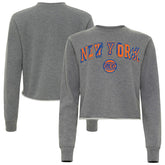 New York Knicks Sportiqe Women's Varsity Collection Kacey Cropped Pullover Sweatshirt Heather Gray