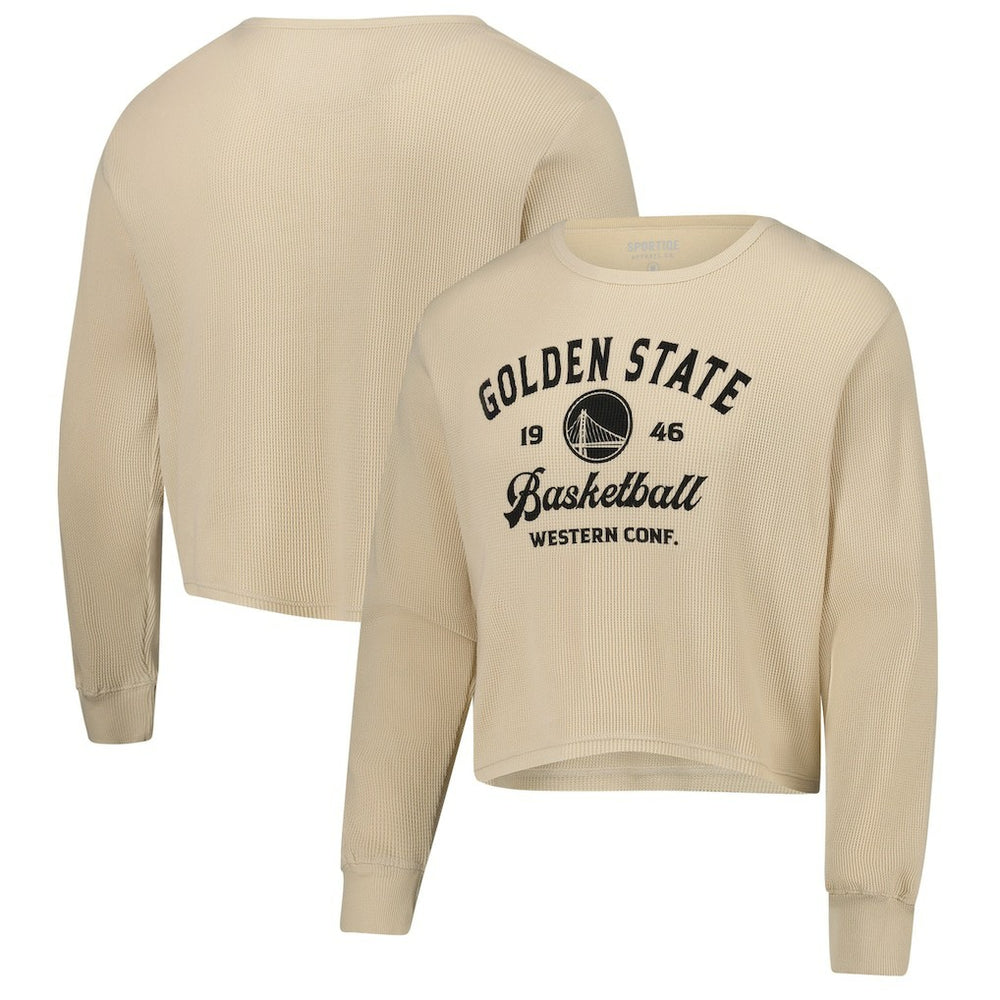 Golden State Warriors Sportiqe Unisex High Country Collection Cullen Cropped Waffle Knit Long Sleeve T-Shirt Cream