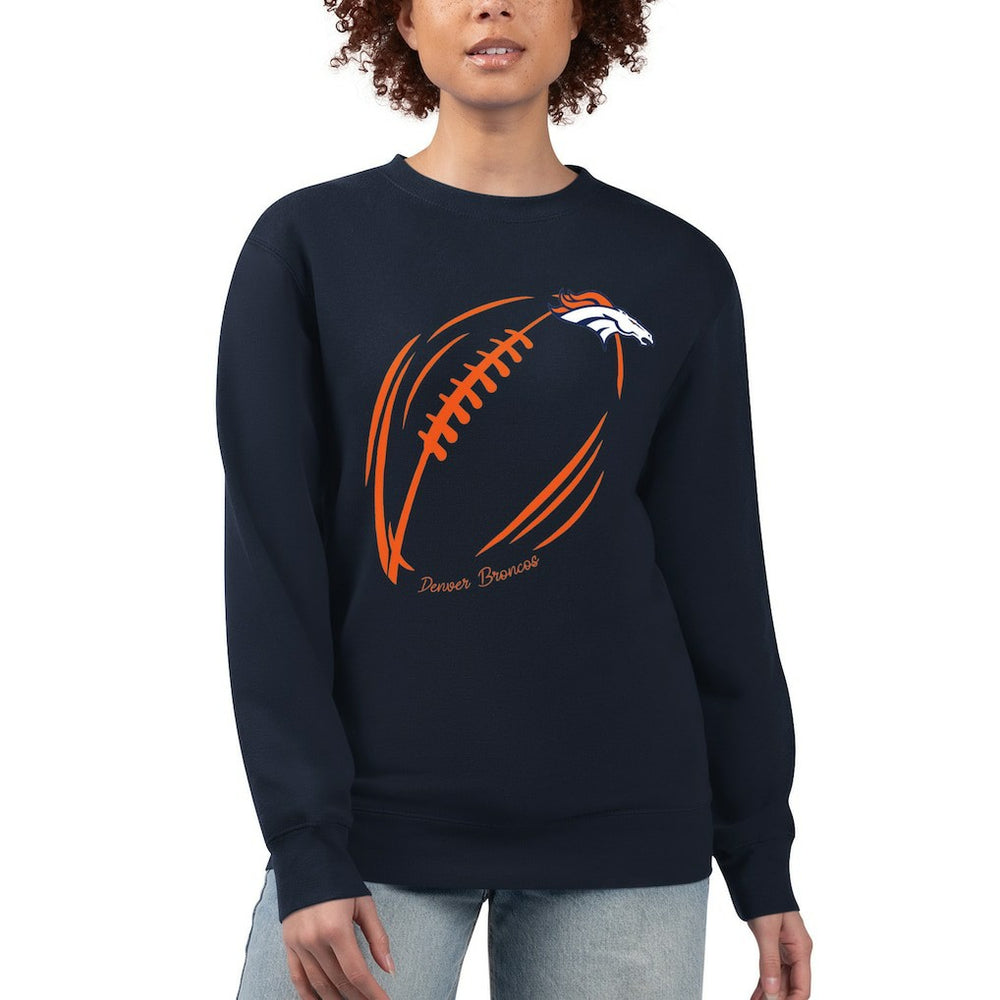 Denver Broncos G-III 4Her by Carl Banks Women's Football Logo Graphic Fleece Tri-Blend Pullover Sweatshirt - Navy - NFL