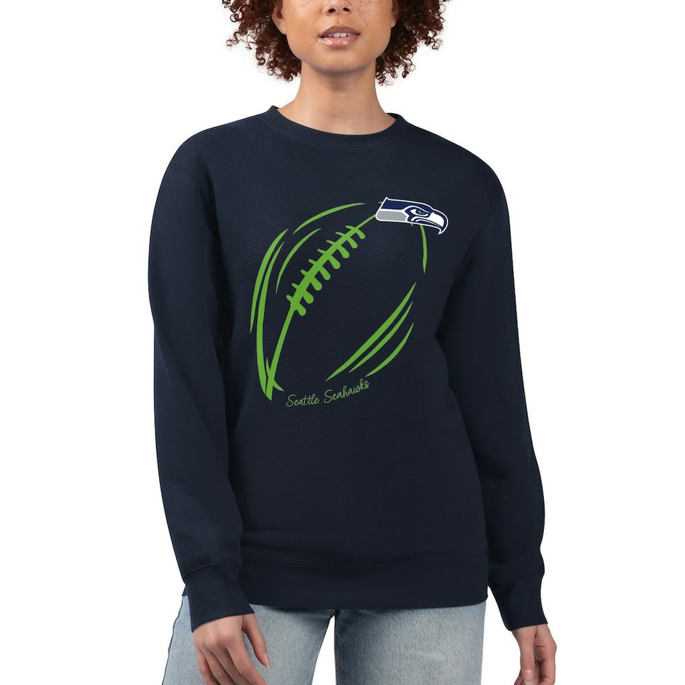 Seattle Seahawks G-III 4Her by Carl Banks Women's Football Logo Graphic Fleece Tri-Blend Pullover Sweatshirt - Navy - NFL