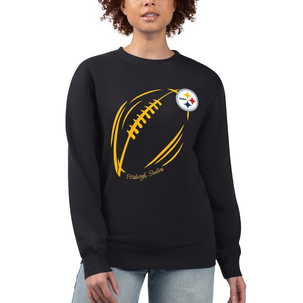 Pittsburgh Steelers G-III 4Her by Carl Banks Women's Football Logo Graphic Fleece Tri-Blend Pullover Sweatshirt - Black - NFL