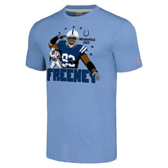 Dwight Freeney Indianapolis Colts Homage Unisex Caricature Retired Player Tri-Blend T-Shirt - Light Blue - NFL