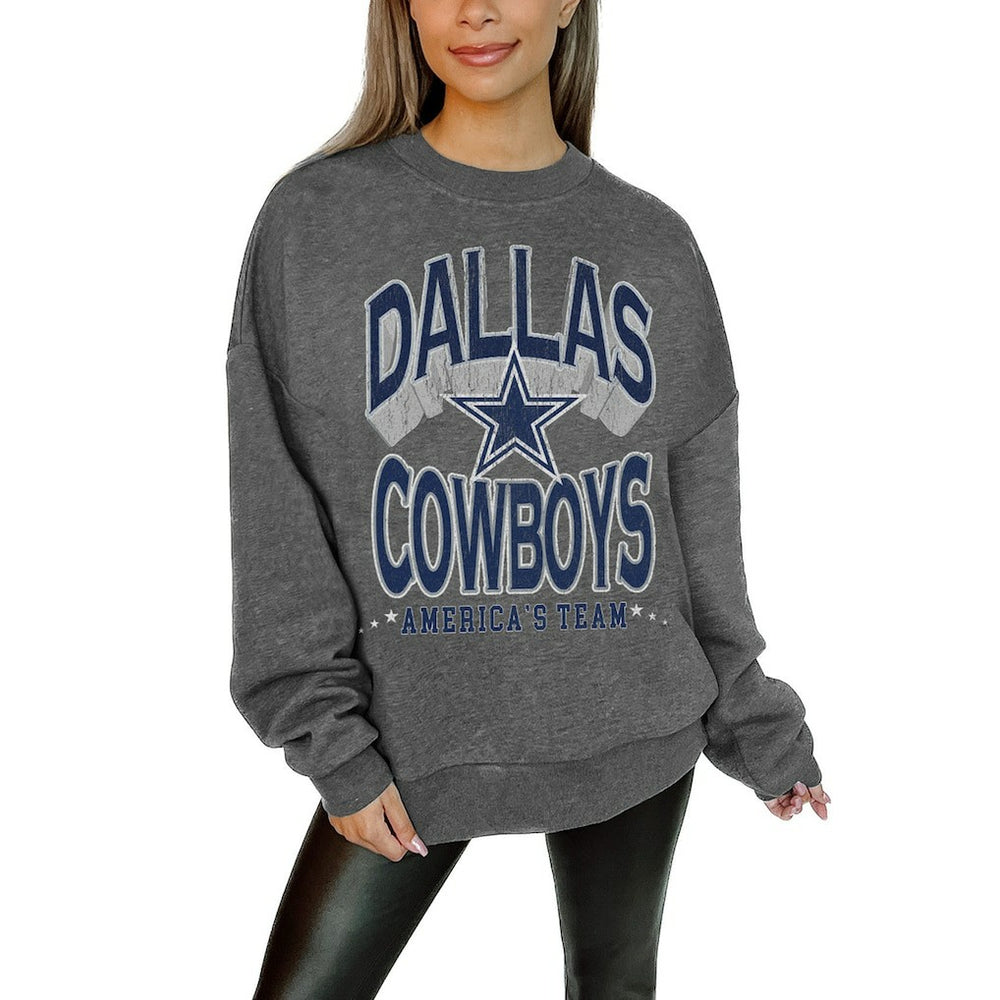 Dallas Cowboys Gameday Couture Women's Oversized Long Weekend Premium Fleece Drop Shoulder Pullover Sweatshirt - Charcoal - NFL