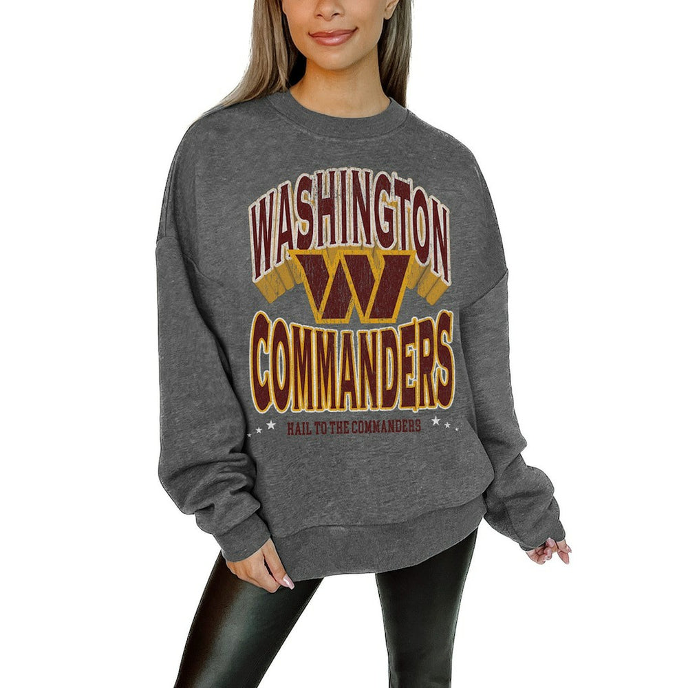 Washington Commanders Gameday Couture Women's Oversized Long Weekend Premium Fleece Drop Shoulder Pullover Sweatshirt - Charcoal - NFL
