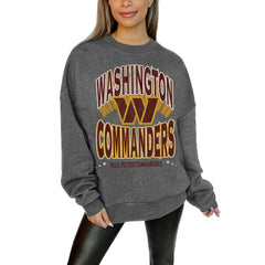 Washington Commanders Gameday Couture Women's Oversized Long Weekend Premium Fleece Drop Shoulder Pullover Sweatshirt - Charcoal - NFL