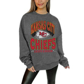 Kansas City Chiefs Gameday Couture Women's Oversized Long Weekend Premium Fleece Drop Shoulder Pullover Sweatshirt - Charcoal - NFL
