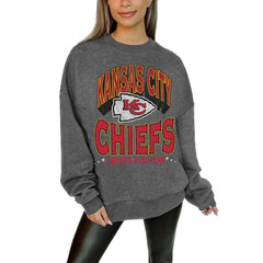 Kansas City Chiefs Gameday Couture Women's Oversized Long Weekend Premium Fleece Drop Shoulder Pullover Sweatshirt - Charcoal - NFL