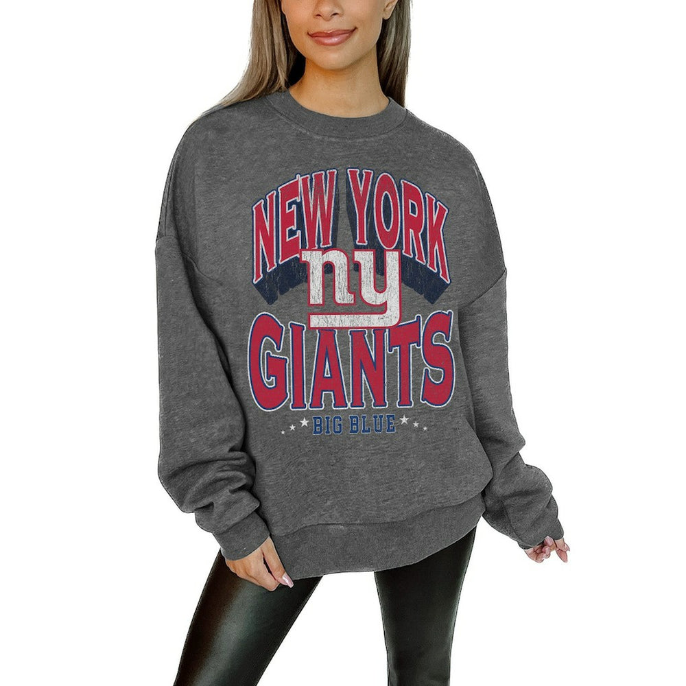 New York Giants Gameday Couture Women's Oversized Long Weekend Premium Fleece Drop Shoulder Pullover Sweatshirt - Charcoal - NFL