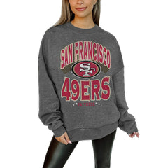 San Francisco 49ers Gameday Couture Women's Oversized Long Weekend Premium Fleece Drop Shoulder Pullover Sweatshirt - Charcoal - NFL