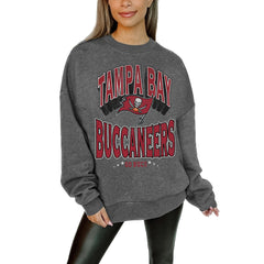 Tampa Bay Buccaneers Gameday Couture Women's Oversized Long Weekend Premium Fleece Drop Shoulder Pullover Sweatshirt - Charcoal - NFL